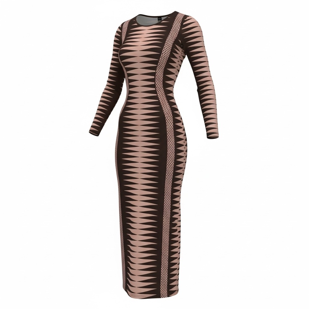 Fashion Nova Black and Tan Long Sleeve Dress